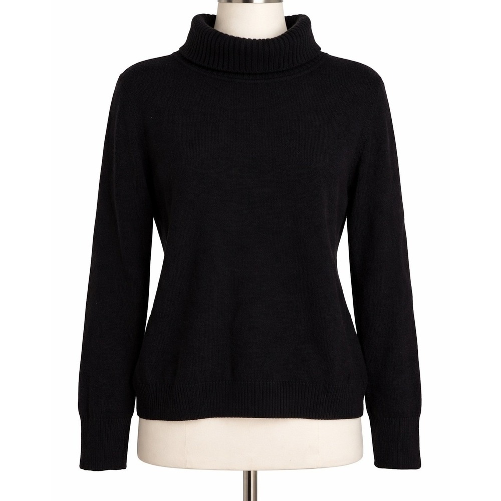 Escada LARGE Black Wool Cashmere Turtleneck Sweater Classic Soft Quiet Luxury